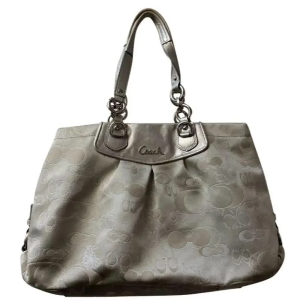 COACH Large Silver Jacquard Fabric Tote Bag